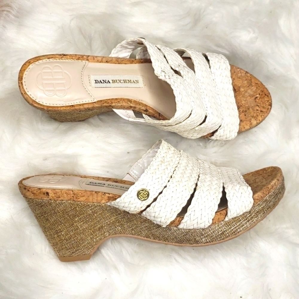 Dana Buchman Sandals White Wedge Billy Casual Woven Cork Slide 6.5
